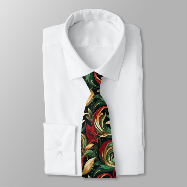 Elegantes Rot-, Grün- und Gold-Abstrakt Paisley-Bl Krawatte (Gebunden)