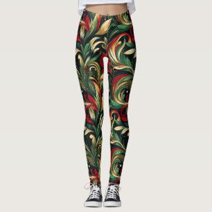 Elegantes Rot-, Grün- und Gold-Abstrakt Paisley-Bl Leggings