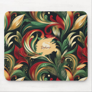 Elegantes Rot-, Grün- und Gold-Abstrakt Paisley-Bl Mousepad