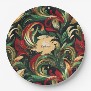 Elegantes Rot-, Grün- und Gold-Abstrakt Paisley-Bl Pappteller