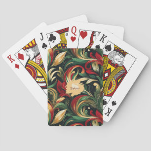 Elegantes Rot-, Grün- und Gold-Abstrakt Paisley-Bl Spielkarten