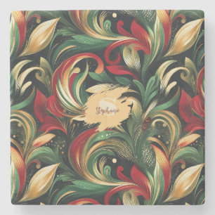 Elegantes Rot-, Grün- und Gold-Abstrakt Paisley-Bl Steinuntersetzer