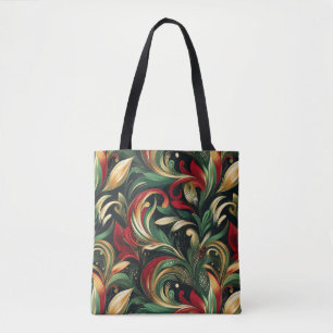 Elegantes Rot-, Grün- und Gold-Abstrakt Paisley-Bl Tasche
