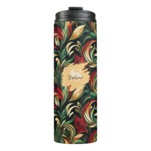 Elegantes Rot-, Grün- und Gold-Abstrakt Paisley-Bl Thermosbecher