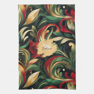 Elegantes Rot, Grün und Gold abstraktes Paisley-Bl Geschirrtuch