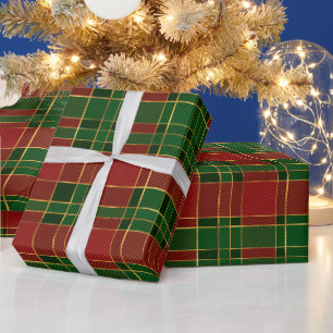 Elegantes Rot-, Grün- und Gold-Weihnachtskaromuste Geschenkpapier