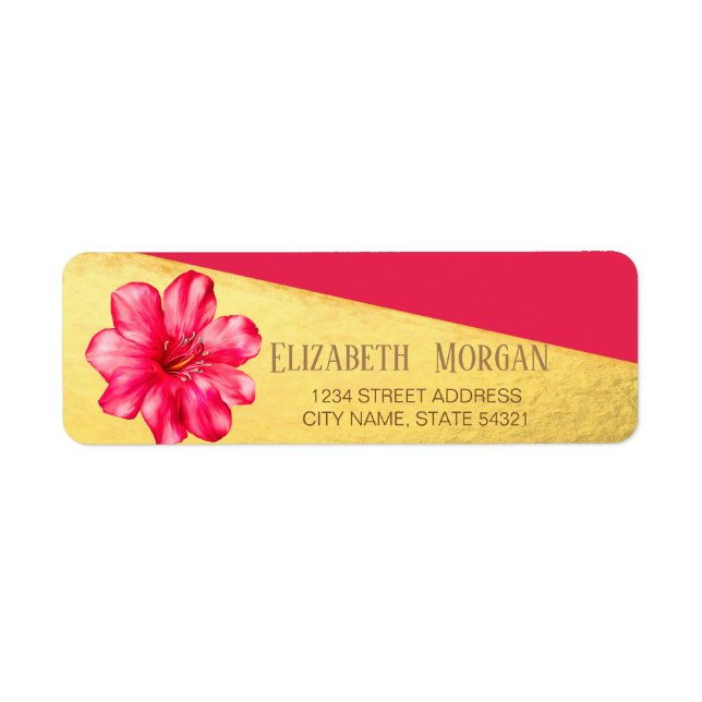Elegantes Rot, Hibiskus, Gold-Adressetikett (Vorne)