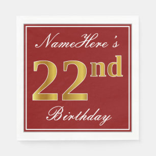 Elegantes Rot, Imitate Gold 22. Geburtstag + Indiv Serviette