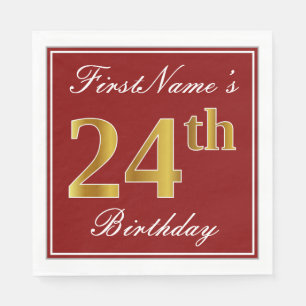 Elegantes Rot, Imitate Gold 24. Geburtstag + Indiv Serviette