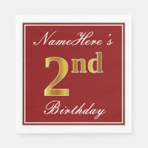Elegantes Rot, Imitate Gold 2. Geburtstag + Indivi Serviette
