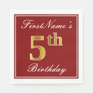 Elegantes Rot, Imitate Gold 5. Geburtstag + Indivi Serviette