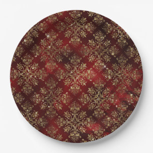 Elegantes Rot & Kunstgold Weihnachtsklassiker Pappteller
