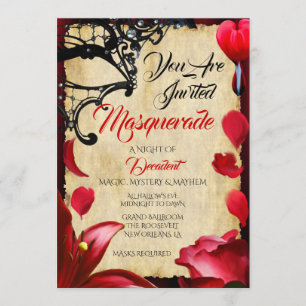 Elegantes Rot-Masquerade-Ball-Halloween-Party Einladung