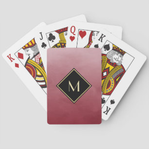 Elegantes Rot mit einfachem Gold Monogramm Spielkarten