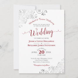 Elegantes Rot mit silberfarbener Spitze Formal Whi Einladung