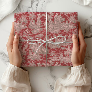 Elegantes Rot Pink Vintage Toile de Jouy Geschenkpapier