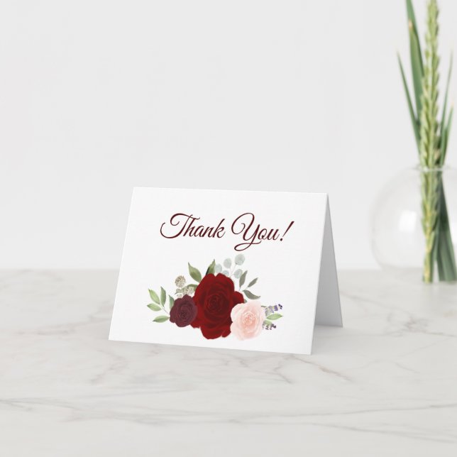 Elegantes Rot-Rosa-Aquarell-Rose Hochzeit-Foto Dankeskarte (Vorderseite)