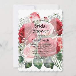 Elegantes Rot-Rosen-Brautparty Einladung
