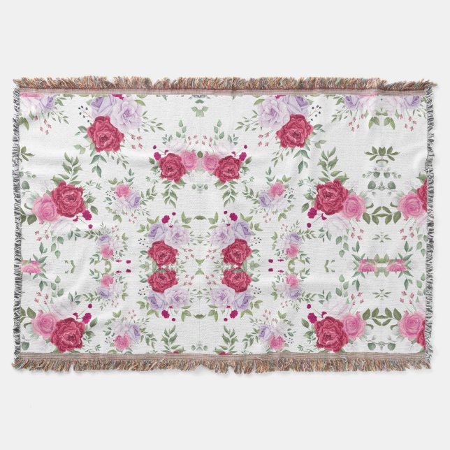 Elegantes Rot-Rot-Rosa-Blume-Muster Decke (Vorderseite)