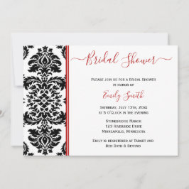 Elegantes Rot-Schwarz-Damaskus-Brautparty Einladung