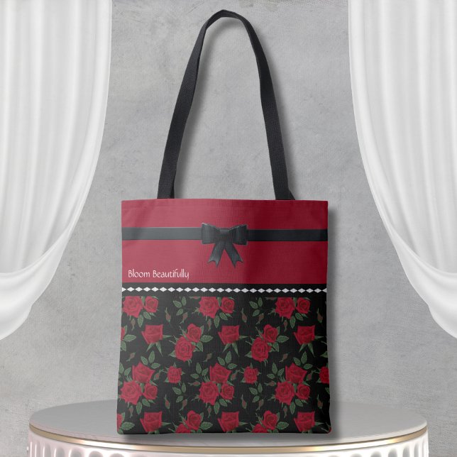 Elegantes Rot-Schwarz-Rose Tote Bag Klassisches De Tasche (Elegant Red and Black Rose Tote Bag Classic Design)