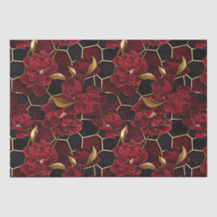 Elegantes Rot-, Schwarz- und Gold-Blumenmarmor-Mus Seidenpapier
