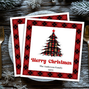 Elegantes rot-schwarzes Karo-Weihnachtsbaum-Tischs Serviette