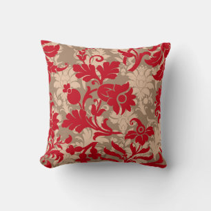 Elegantes Rot, Taupe und Beige Blüte Kissen
