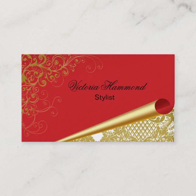 Elegantes Rot u. GoldVisitenkarte Visitenkarte (Vorderseite)