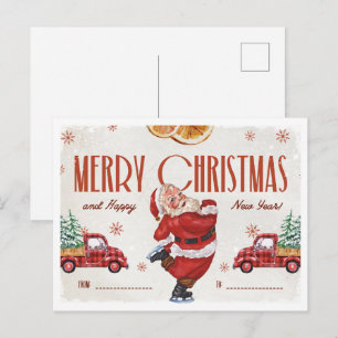 Elegantes Rot- und Beigewasserfarben-Weihnachten Postkarte