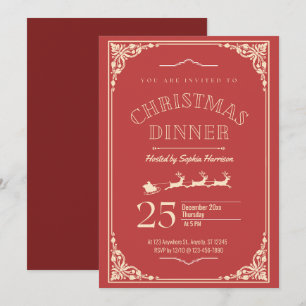 Elegantes Rot und Creme Detail Weihnachtsessen Einladung