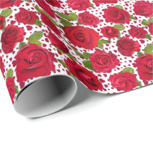 Elegantes Rot- und Dunkelrosa-Blumenrosenmuster Geschenkpapier