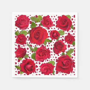 Elegantes Rot- und Dunkelrosa-Blumenrosenmuster Serviette