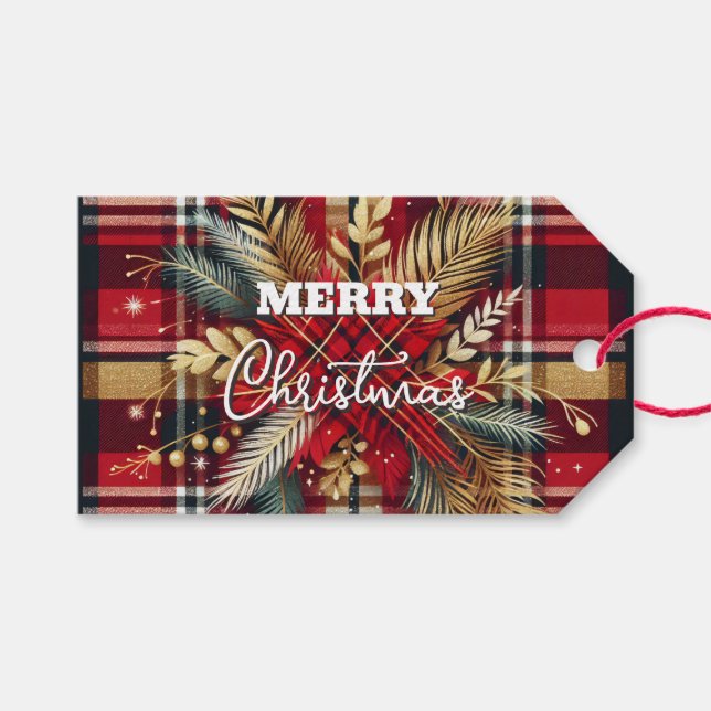 Elegantes Rot und Gold Festival Kariert Geschenkanhänger (Vorderseite (Horizontal))
