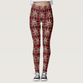 Elegantes Rot und Gold Festival Kariert Leggings