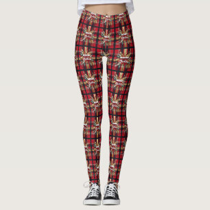 Elegantes Rot und Gold Festival Kariert Leggings
