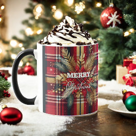 Elegantes Rot und Gold Festival Kariert Tasse