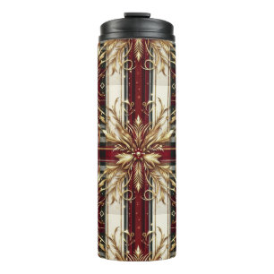 Elegantes Rot und Gold Festival Kariert Thermosbecher