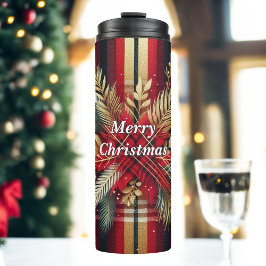 Elegantes Rot und Gold Festival Kariert Thermosbecher