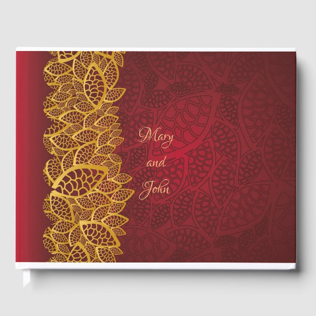 Elegantes Rot und Gold Gästebuch (Vorderseite)