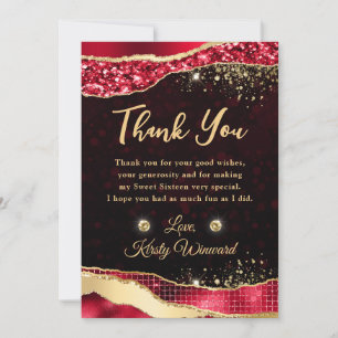 Elegantes Rot- und Gold-Glitter-Glam-Tränen Sweet  Dankeskarte