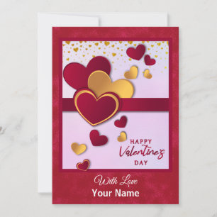 Elegantes Rot- und Gold-Herz Valentinstagsdesign Feiertagskarte