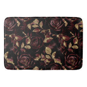 Elegantes Rot- und Gold-Rosen-Blumenmuster Badematte