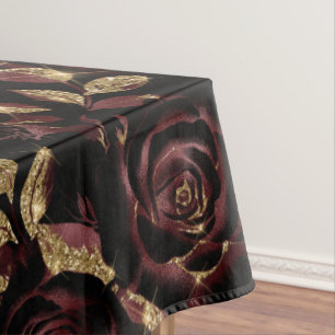 Elegantes Rot- und Gold-Rosen-Blumenmuster Tischdecke