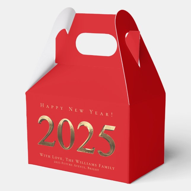 Elegantes Rot und Gold Script glücklich Neues Jahr Geschenkschachtel (Vorderseite)