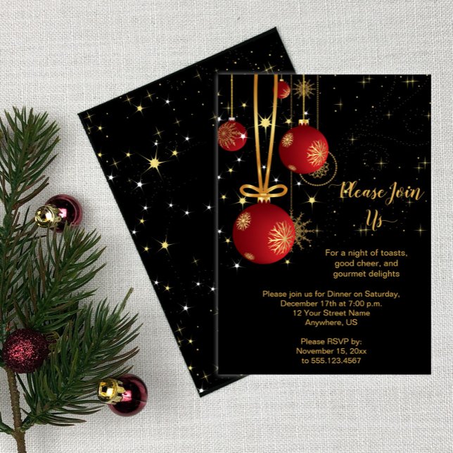 Elegantes Rot und Gold Weihnachten auf dem Schwarz Einladung (Von Creator hochgeladen)