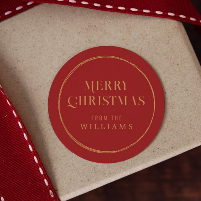 Elegantes Rot und Gold Weihnachten Runder Aufkleber (Von Creator hochgeladen)