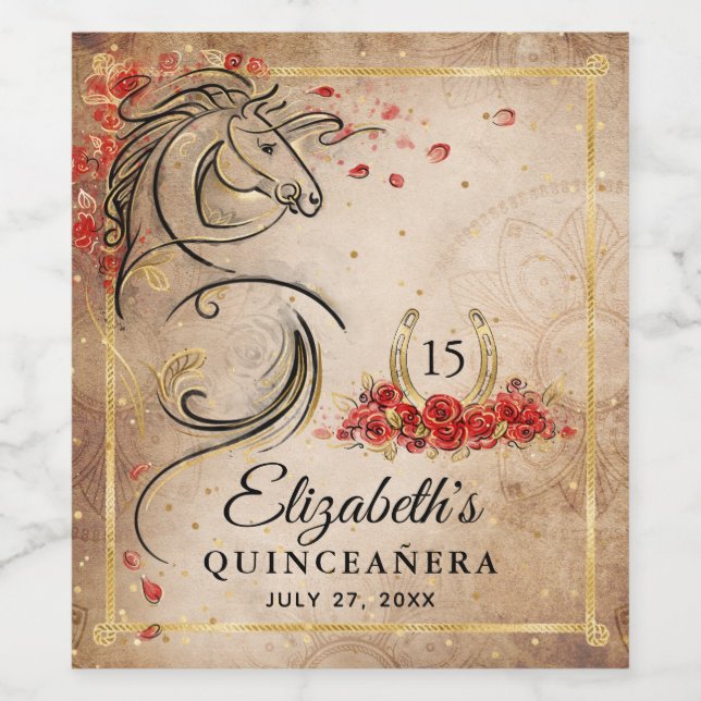 Elegantes Rot- und Goldpapier Weinetikett (Einzelnes Label)