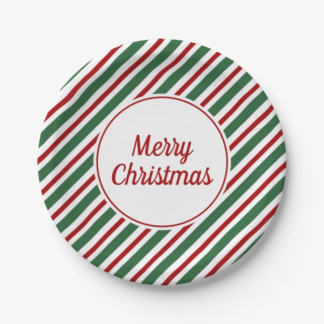 Elegantes Rot und Grün frohe Weihnachten Pappteller (Vorderseite)