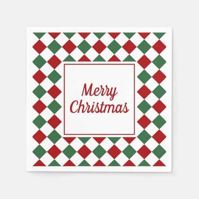 Elegantes Rot und Grün frohe Weihnachten Serviette (Vorderseite)